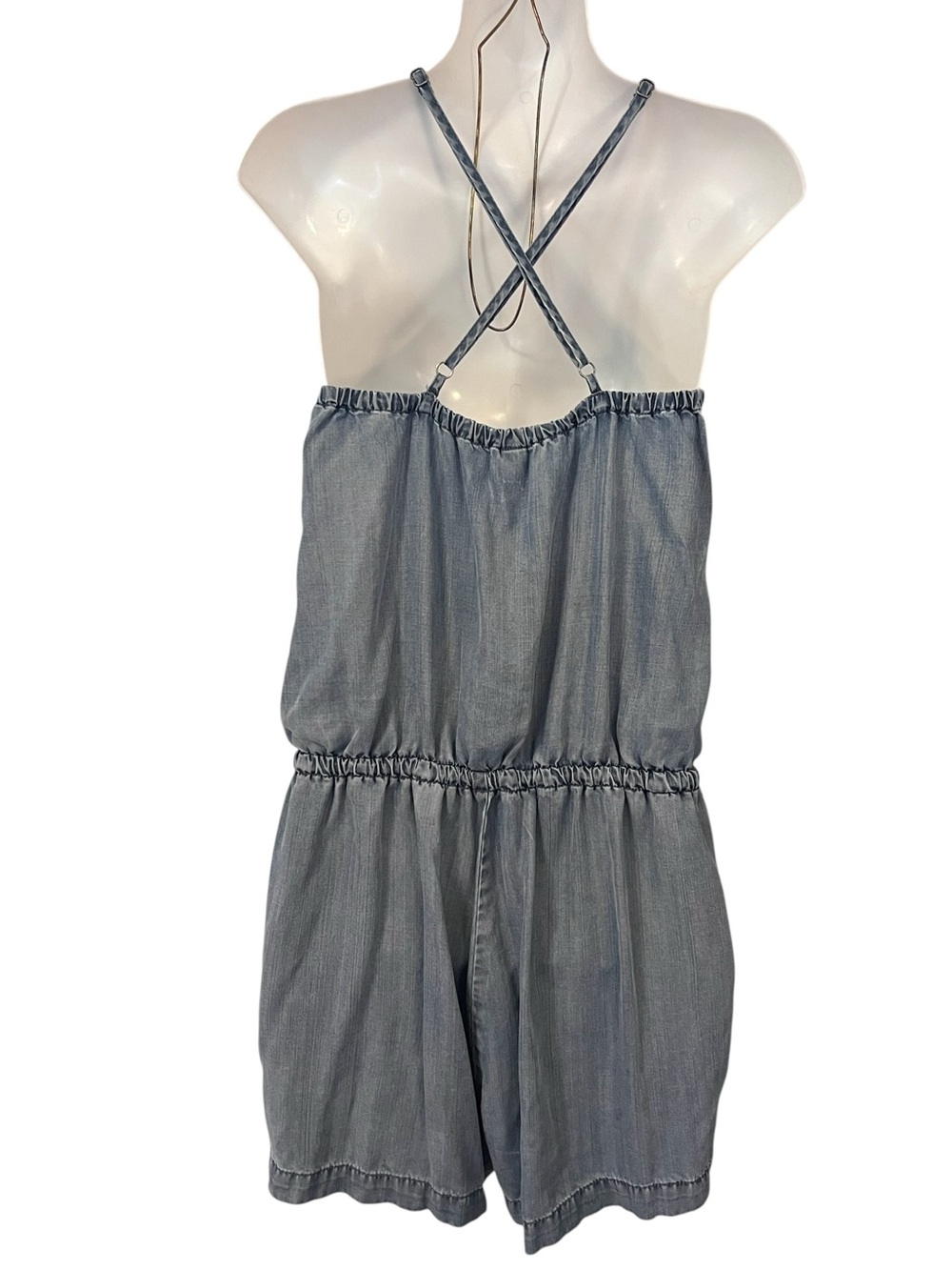 Gap Chambray Denim Romper Tencil Shorts Tie Waist Pockets Size Large - Picture 4 of 10